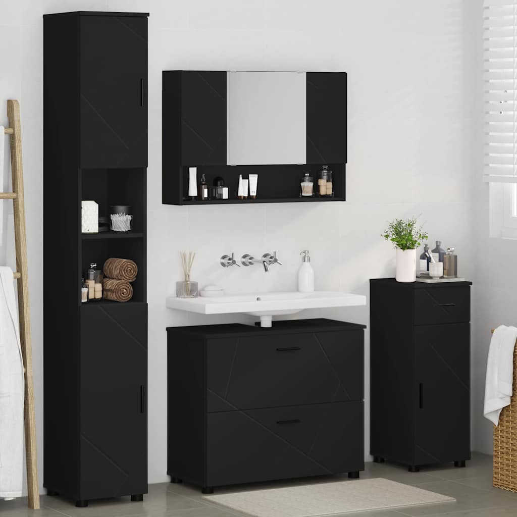 Bathroom Furniture Set with Drawer 4 pcs Black 30 x 35 x 192 cm